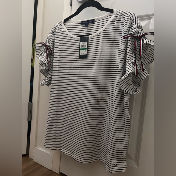 Tommy Hilfiger / Women's Striped Ruffled-Sleeve Top - Picture 2 of 9